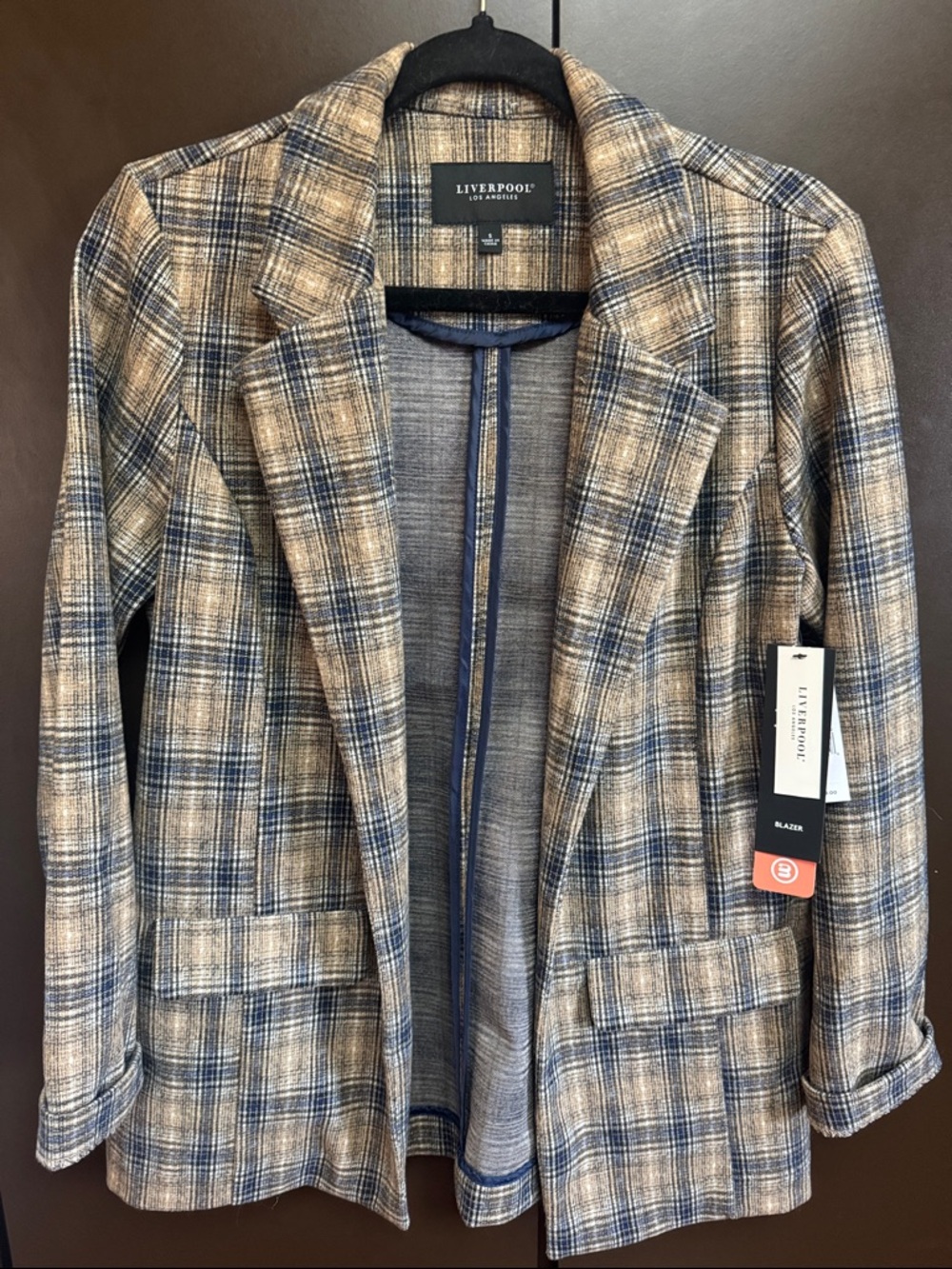 Liverpool Brushed BF Blazer in Navy and Tan Plaid- Sz Sm(2-4) NWT